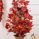 Glitzhome 36"H Fall Lighted Burgundy Leaves Urn Potted Porch Tree with Timer, 20 Warm White Lights