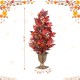 Glitzhome 36"H Fall Lighted Burgundy Leaves Urn Potted Porch Tree with Timer, 20 Warm White Lights