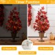 Glitzhome 36"H Fall Lighted Burgundy Leaves Urn Potted Porch Tree with Timer, 20 Warm White Lights