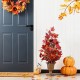 Glitzhome 36"H Fall Lighted Burgundy Leaves Urn Potted Porch Tree with Timer, 20 Warm White Lights