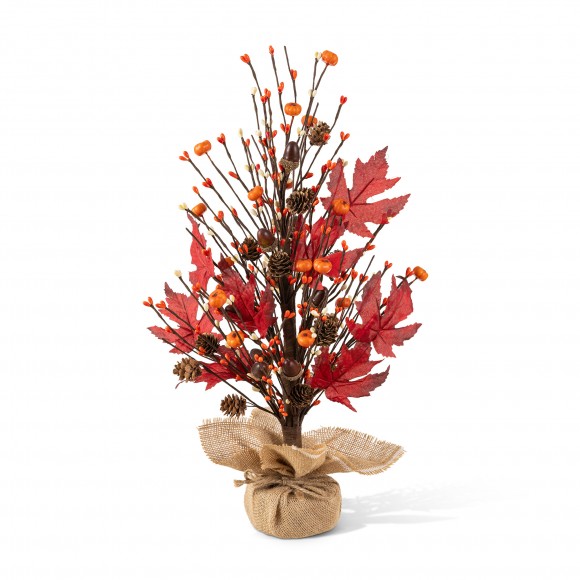 Glitzhome 21"H Fall Burgundy Leaves Table Tree