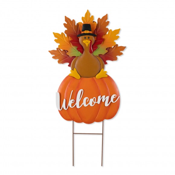 Glitzhome 30"H Thanksgiving Metal Turkey Yard Stake