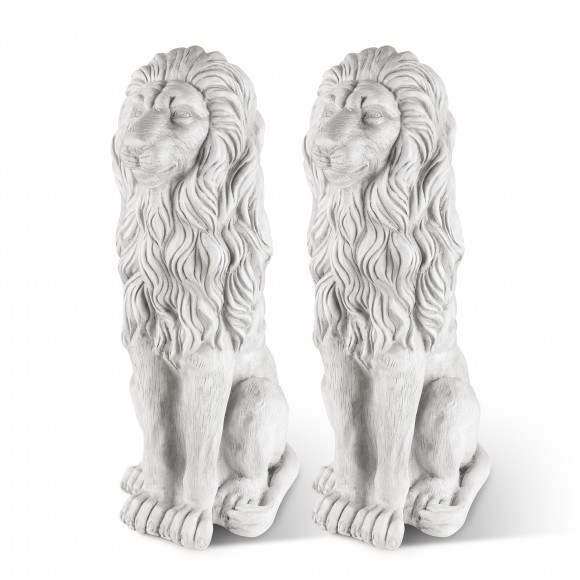 Glitzhome Set of 2 - 36.25"H Oversized MGO White Guardian Sitting Lion Garden Statues