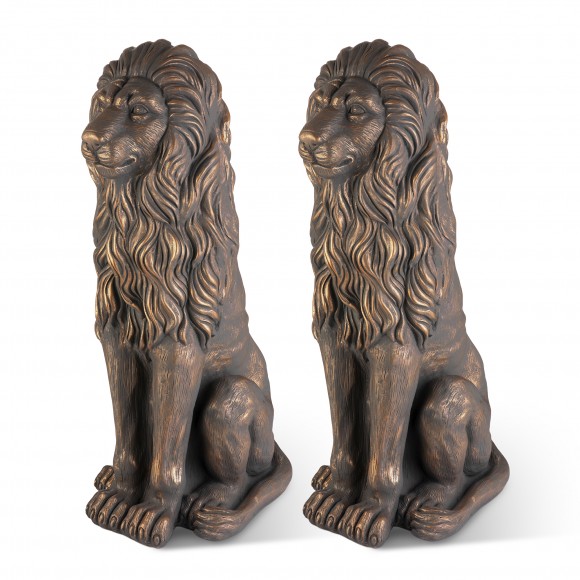 Glitzhome Set of 2 - 36.25"H Oversized MGO Bronze Guardian Sitting Lion Garden Statues