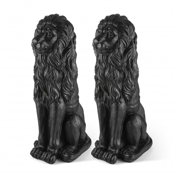 Glitzhome Set of 2 - 36.25"H Oversized MGO Black Guardian Sitting Lion Garden Statues