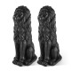 Glitzhome Set of 2 - 36.25"H Oversized MGO Black Guardian Sitting Lion Garden Statues