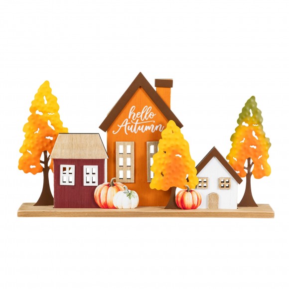 Glitzhome 18"L Fall Metal & Wood Village Table Decor