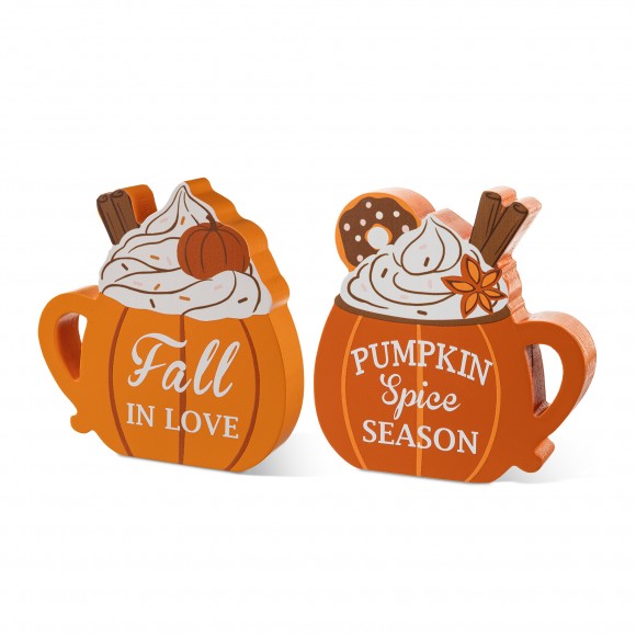 Glitzhome S/2 5.25"H Fall Wood Pumpkin Coffee Mug Table Decor
