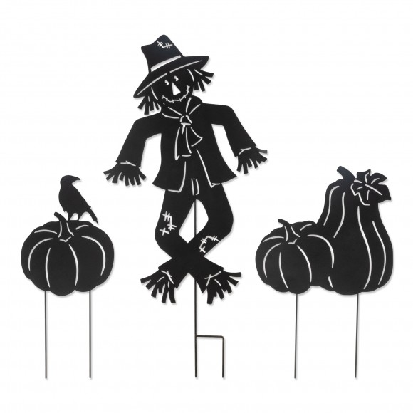 Glitzhome 36"H S/3 Fall Metal Scarecrow Silhouette Yard Stakes