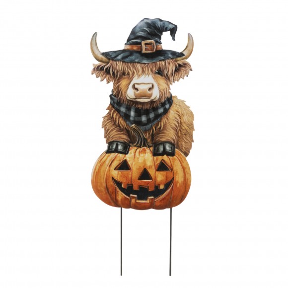 Glitzhome 30"H Halloween Metal Painted Highland Cow Yard Stake