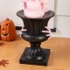 Glitzhome 31.50"H Halloween MGO Lighted Stacked Pink Skull with Black Urn Porch Decor w/Timer