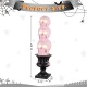 Glitzhome 31.50"H Halloween MGO Lighted Stacked Pink Skull with Black Urn Porch Decor w/Timer
