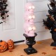 Glitzhome 31.50"H Halloween MGO Lighted Stacked Pink Skull with Black Urn Porch Decor w/Timer