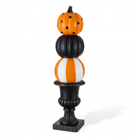 Glitzhome 27"H Halloween MGO Stacked Pumpkin with Black Urn Porch Decor