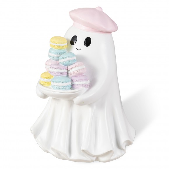 Glitzhome 9.75"H Halloween Polyresin Ghost with Macarons Table Decor