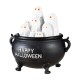 Glitzhome 9"L Halloween Lighted Polyresin Ghosts in Cauldron Table Decor w/Timer