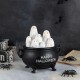 Glitzhome 9"L Halloween Lighted Polyresin Ghosts in Cauldron Table Decor w/Timer
