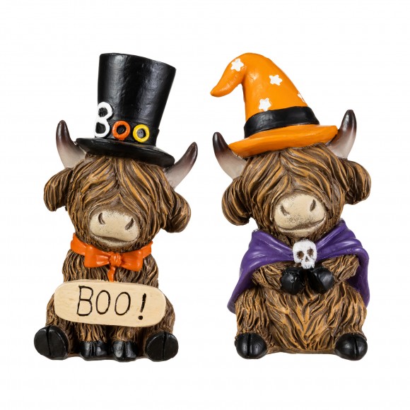 Glitzhome S/2 4.75"H Halloween Resin Highland Cow Table Decor