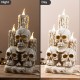 Glitzhome 14.25"H Lighted Halloween Resin Skulls with Candles Table Decor w/Timer