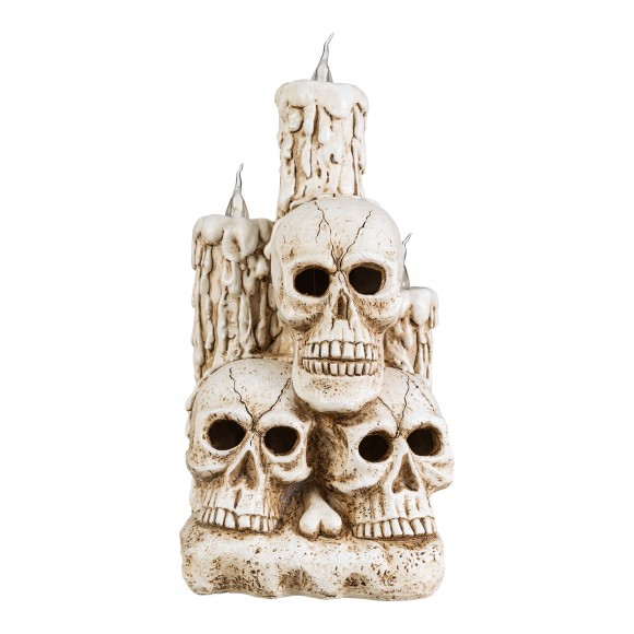 Glitzhome 14.25"H Lighted Halloween Resin Skulls with Candles Table Decor w/Timer