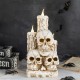 Glitzhome 14.25"H Lighted Halloween Resin Skulls with Candles Table Decor w/Timer