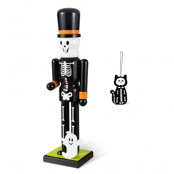 Glitzhome 18"H Halloween Wood Skeleton w/Ornament Nutcracker