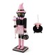 Glitzhome 18.25"H Halloween Wood Pink Cat w/Ornament Nutcracker