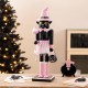 Glitzhome 18.25"H Halloween Wood Pink Cat w/Ornament Nutcracker