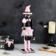 Glitzhome 18.25"H Halloween Wood Pink Cat w/Ornament Nutcracker