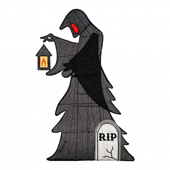 Glitzhome 60"H Lighted Halloween 2D Grim Reaper Outdoor Décor with 160 warm White LED Lights