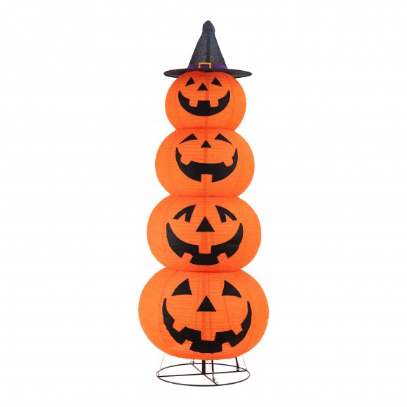 Glitzhome 94.5"H Lighted Halloween 3D Foldable Fabric Jack-O-Lantern Outdoor Décor 420 Warm White LED Lights