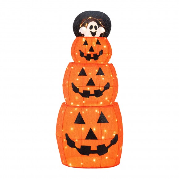 Glitzhome 48"H Lighted Halloween 3D Extendable Fabric Jack-O-Lantern Outdoor Décor 120 Warm White LED Lights