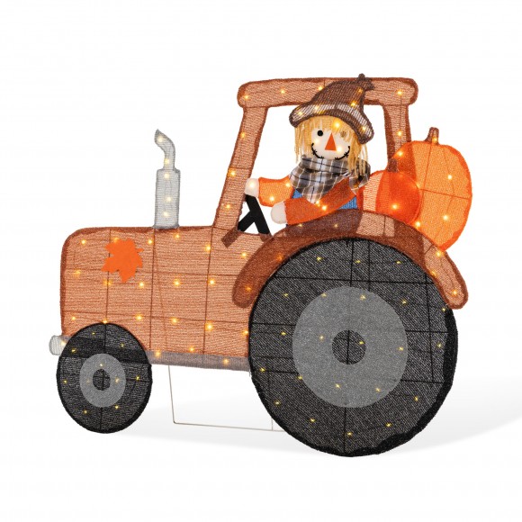 Glitzhome 44"L Fall 2D Lighted Scarecrow on Tractor Outdoor Décor with 100 warm White LED Lights