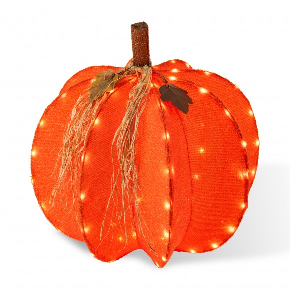 Glitzhome 25"H Fall 3D Lighted Foldable Pumpkin Outdoor Décor with 80 Golden Hued LED Lights & Timer