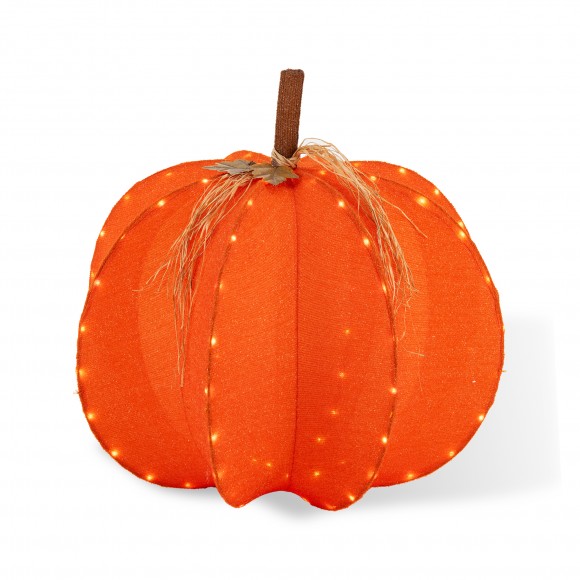 Glitzhome 32"H Fall 3D Lighted  Foldable Pumpkin Outdoor Décor with 100 Golden Hued LED Lights & Timer