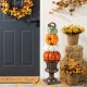 Glitzhome 30.75"H Fall MGO Stacked Pumpkin with Brown Urn Porch Decor