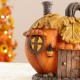 Glitzhome 8.5"L Fall Lighted Resin Pumpkin House Table Decor w/Timer