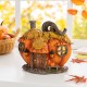 Glitzhome 8.5"L Fall Lighted Resin Pumpkin House Table Decor w/Timer