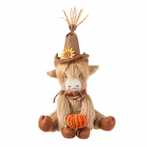 Glitzhome 17.75"H Fall Fabric Highland Cow Shelf Sitter