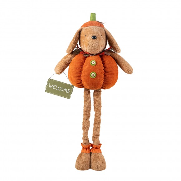 Glitzhome 18"H-29"H Fall Fabric Pumpkin Dog Porch Decor With Telescoping Legs