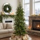 Glitzhome 6.5ft Pre-Lit Green Slim Fir Artificial Tree with 250 Warm White and Multi-Color C4 Strawberry Lights, 9 Function with Remote