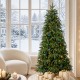 Glitzhome 6ft Pre-Lit Green Slim Fir Artificial Christmas Tree with 250 Warm White and Multi-Color Lights, 9 Function with Remote