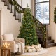 Glitzhome 6ft Pre-Lit Green Slim Fir Artificial Christmas Tree with 250 Warm White and Multi-Color Lights, 9 Function with Remote