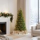 Glitzhome 6ft Pre-Lit Green Slim Fir Artificial Christmas Tree with 250 Warm White and Multi-Color Lights, 9 Function with Remote