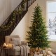 Glitzhome 6ft Pre-Lit Green Full Fir Artificial Christmas Tree with 300 Warm White and Multi-Color Twinkling Lights, 10 Function with Foot Pedal and Remote
