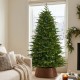 Glitzhome 6ft Pre-Lit Green Full Fir Artificial Christmas Tree with 300 Warm White and Multi-Color Twinkling Lights, 10 Function with Remote and Foot Pedal