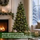 Glitzhome 6ft Pre-Lit Green Cashmere Slim Pine Artificial Christmas Tree with 250 Warm White and Multi-color Globe Lights, 9 function with Foot Pedal and Remote