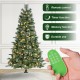 Glitzhome 6ft Pre-Lit Green Cashmere Slim Pine Artificial Christmas Tree with 250 Warm White and Multi-color Globe Lights, 9 function with Foot Pedal and Remote