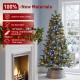 Glitzhome 6ft Pre-Lit Green Cashmere Slim Pine Artificial Christmas Tree with 250 Warm White and Multi-color Globe Lights, 9 function with Foot Pedal and Remote