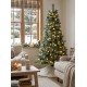 Glitzhome 6ft Pre-Lit Green Cashmere Slim Pine Artificial Christmas Tree with 250 Warm White and Multi-color Globe Lights, 9 function with Foot Pedal and Remote